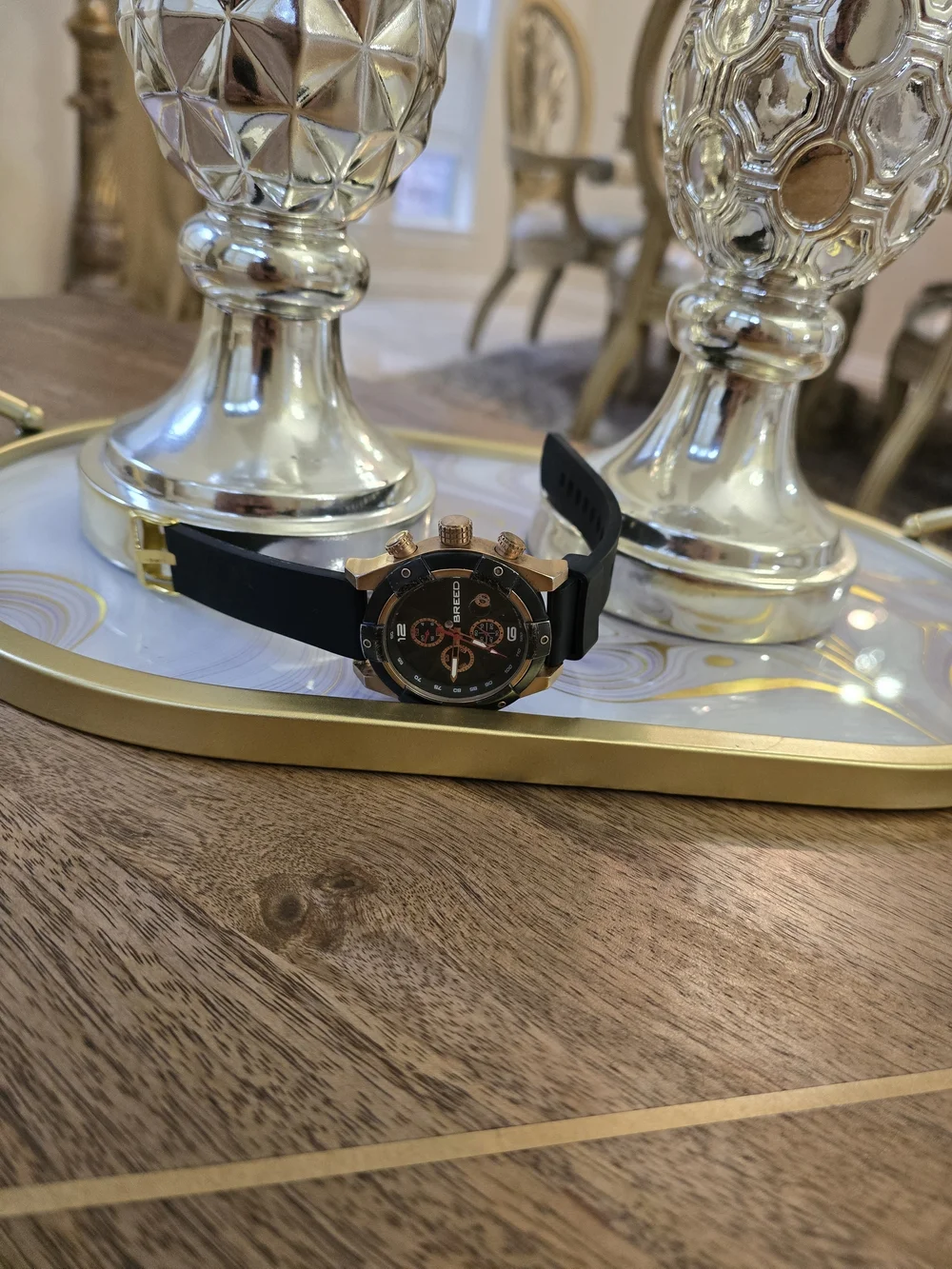 BREED Black and Rose Gold Chronograph Watch